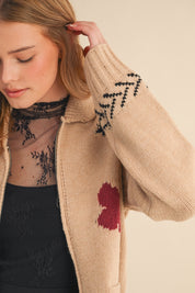 Paradise Canyon Horse Motif Knit Zip Sweater