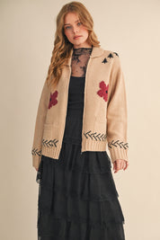 Paradise Canyon Horse Motif Knit Zip Sweater