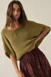 Pearce Short-Sleeve Pointelle Ribbed Knit Sweater