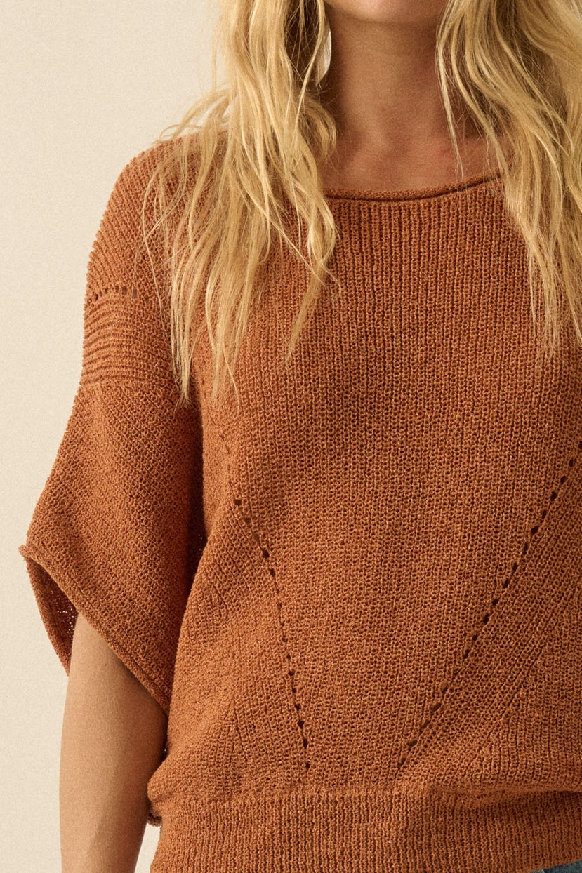 Pearce Short-Sleeve Pointelle Ribbed Knit Sweater