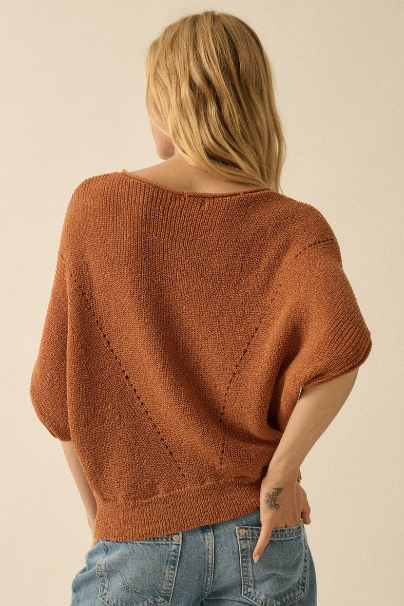 Pearce Short-Sleeve Pointelle Ribbed Knit Sweater
