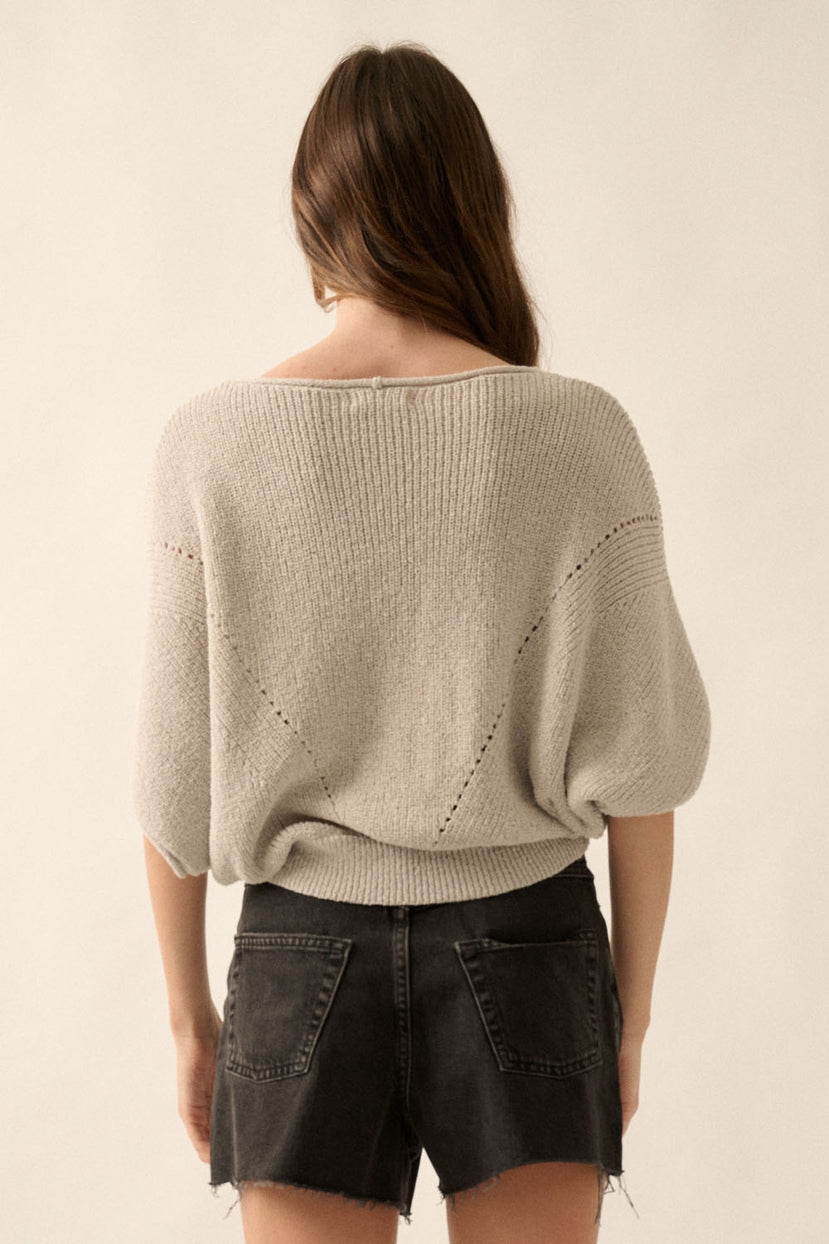Pearce Short-Sleeve Pointelle Ribbed Knit Sweater
