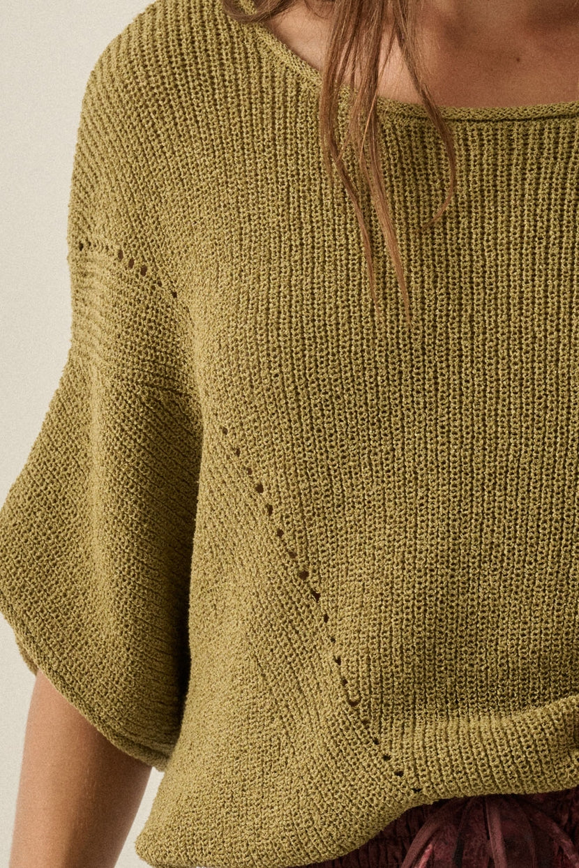 Pearce Short-Sleeve Pointelle Ribbed Knit Sweater