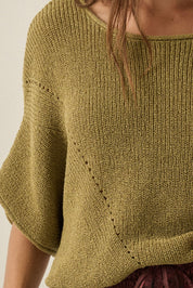 Pearce Short-Sleeve Pointelle Ribbed Knit Sweater