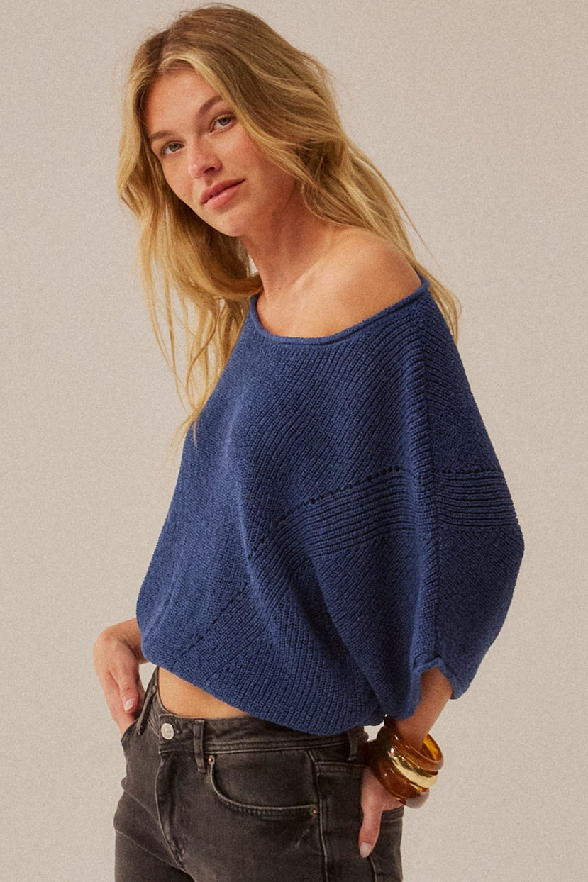 Pearce Short-Sleeve Pointelle Ribbed Knit Sweater