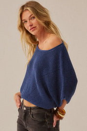 Pearce Short-Sleeve Pointelle Ribbed Knit Sweater