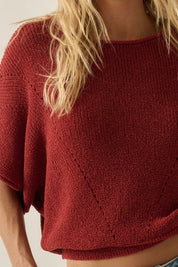 Pearce Short-Sleeve Pointelle Ribbed Knit Sweater