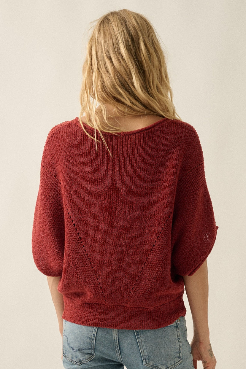 Pearce Short-Sleeve Pointelle Ribbed Knit Sweater