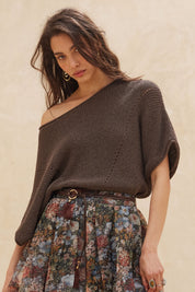 Pearce Short-Sleeve Pointelle Ribbed Knit Sweater