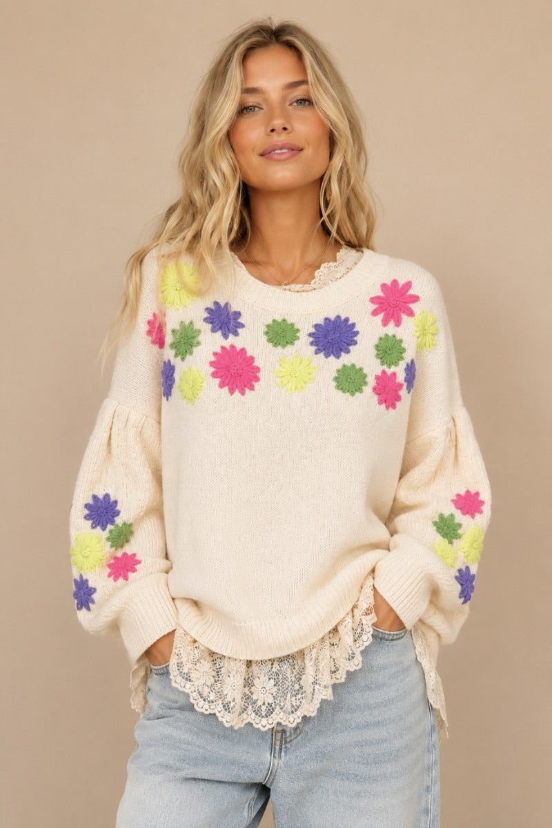 Petal Pusher Round-Neck Sweater Top