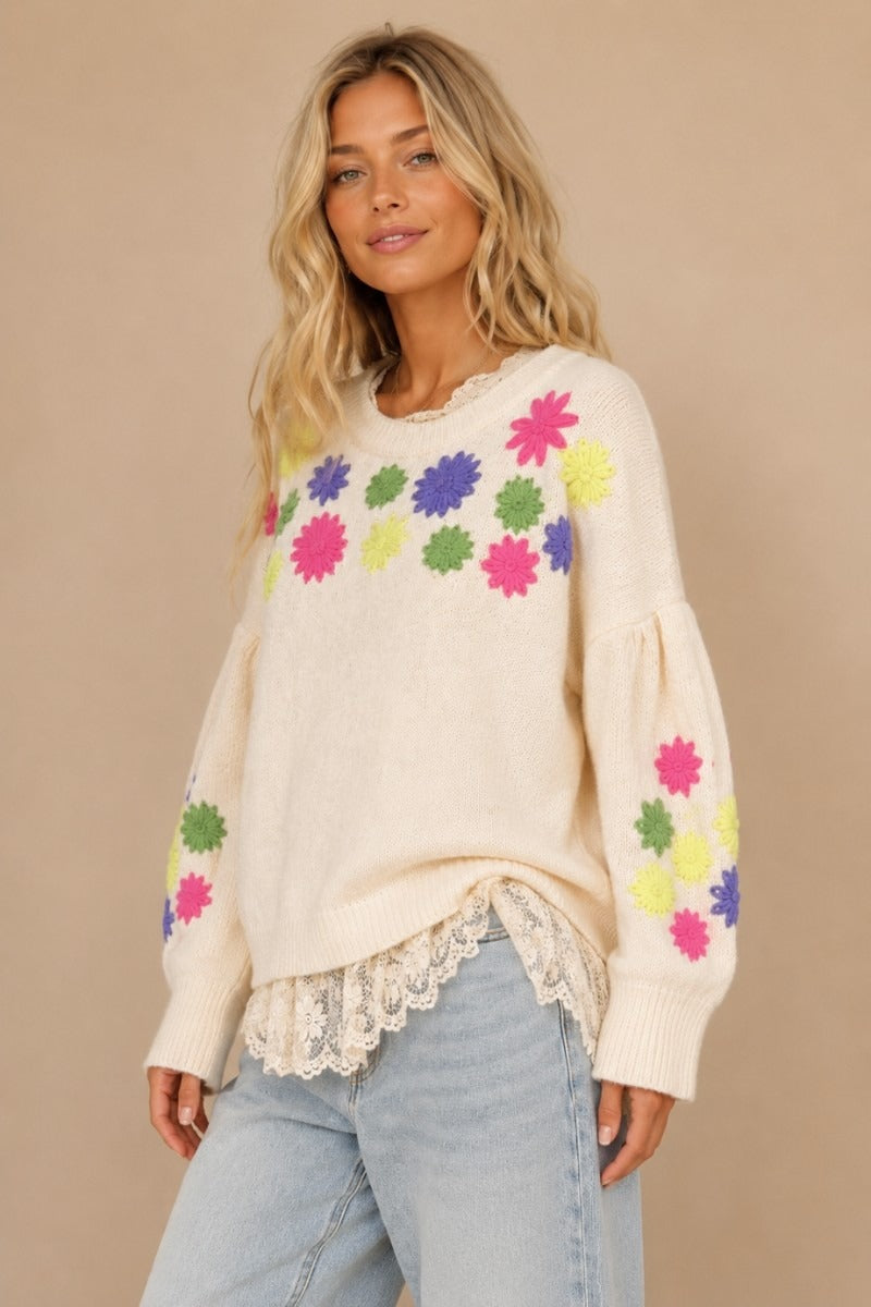 Petal Pusher Round-Neck Sweater Top