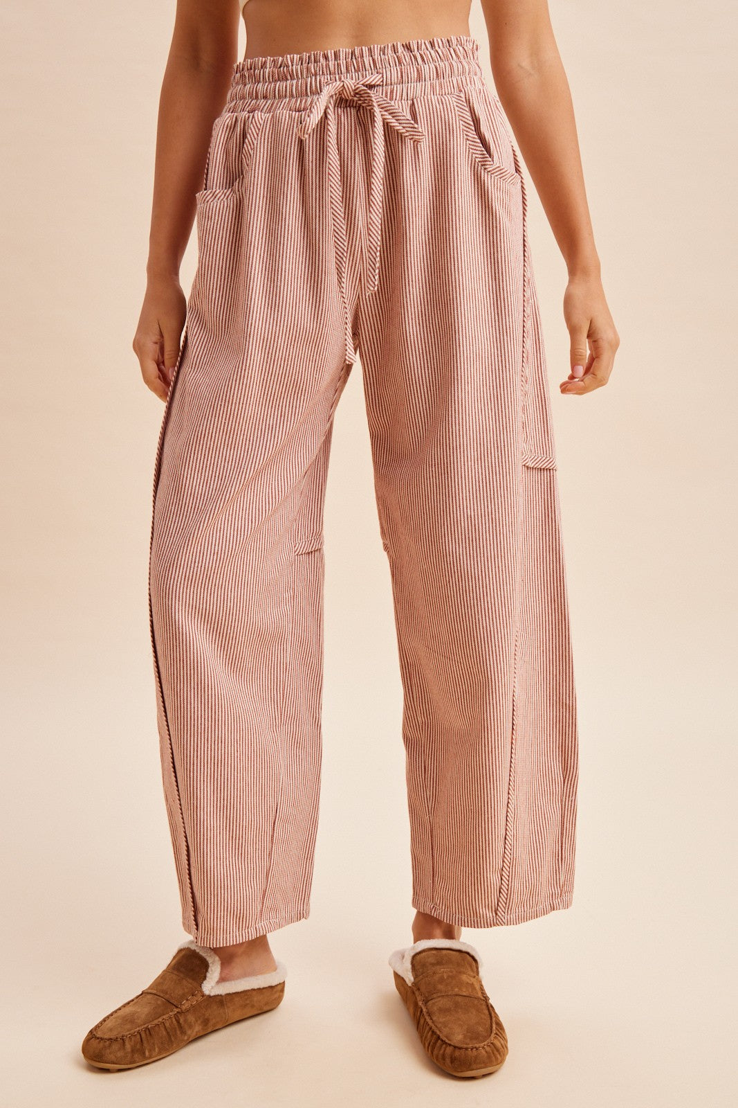 Porter Striped Linen-Blend Barrel Pants