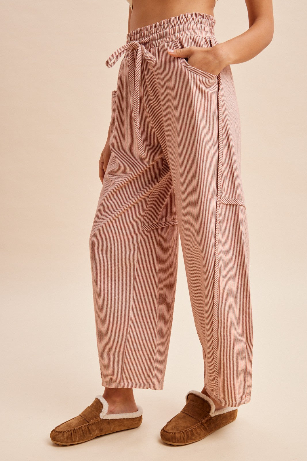 Porter Striped Linen-Blend Barrel Pants