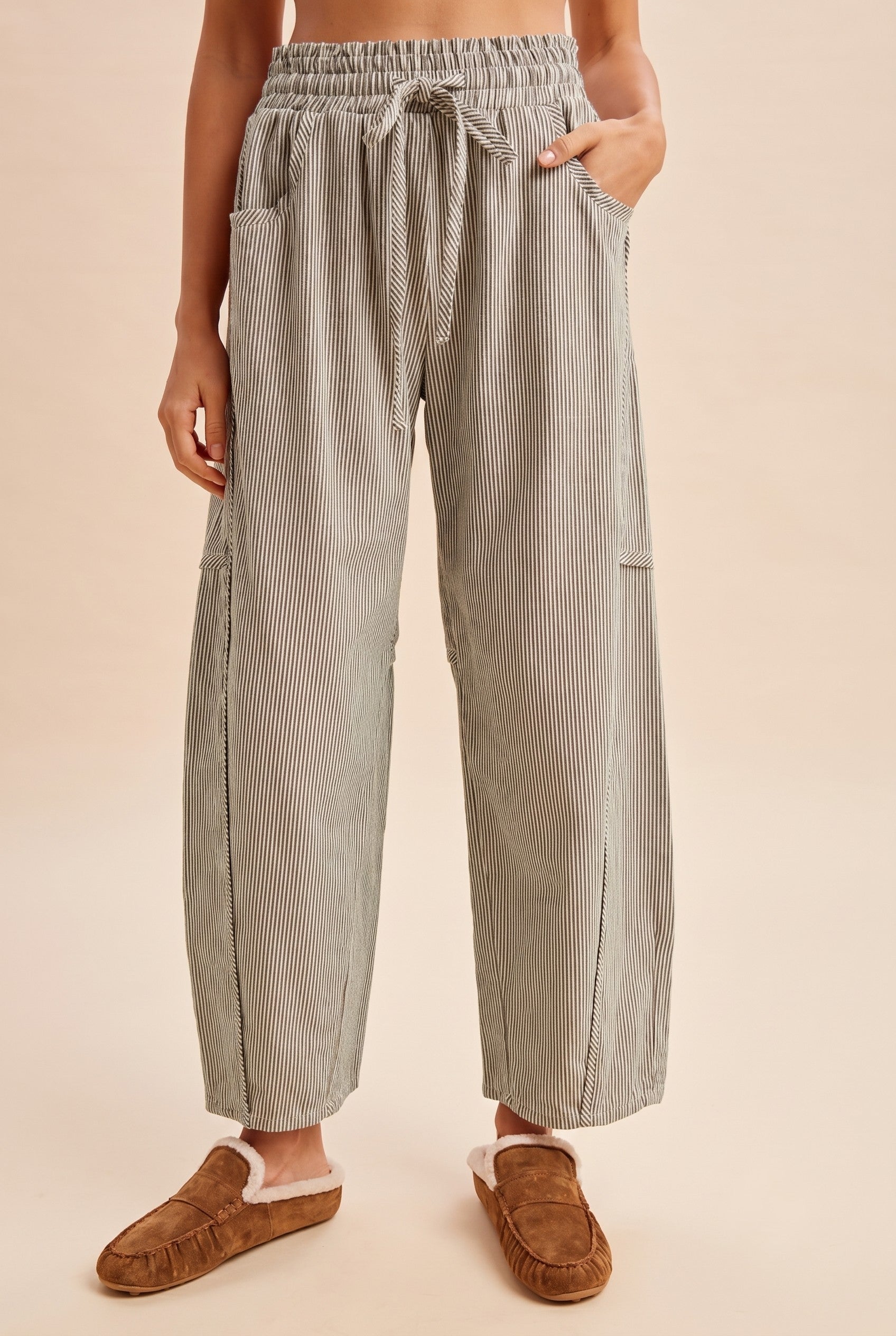 Porter Striped Linen-Blend Barrel Pants
