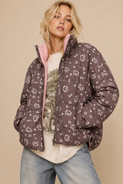 Posy Bow Print Puffer Jacket