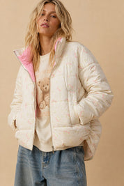Posy Bow Print Puffer Jacket