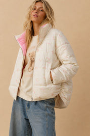 Posy Bow Print Puffer Jacket