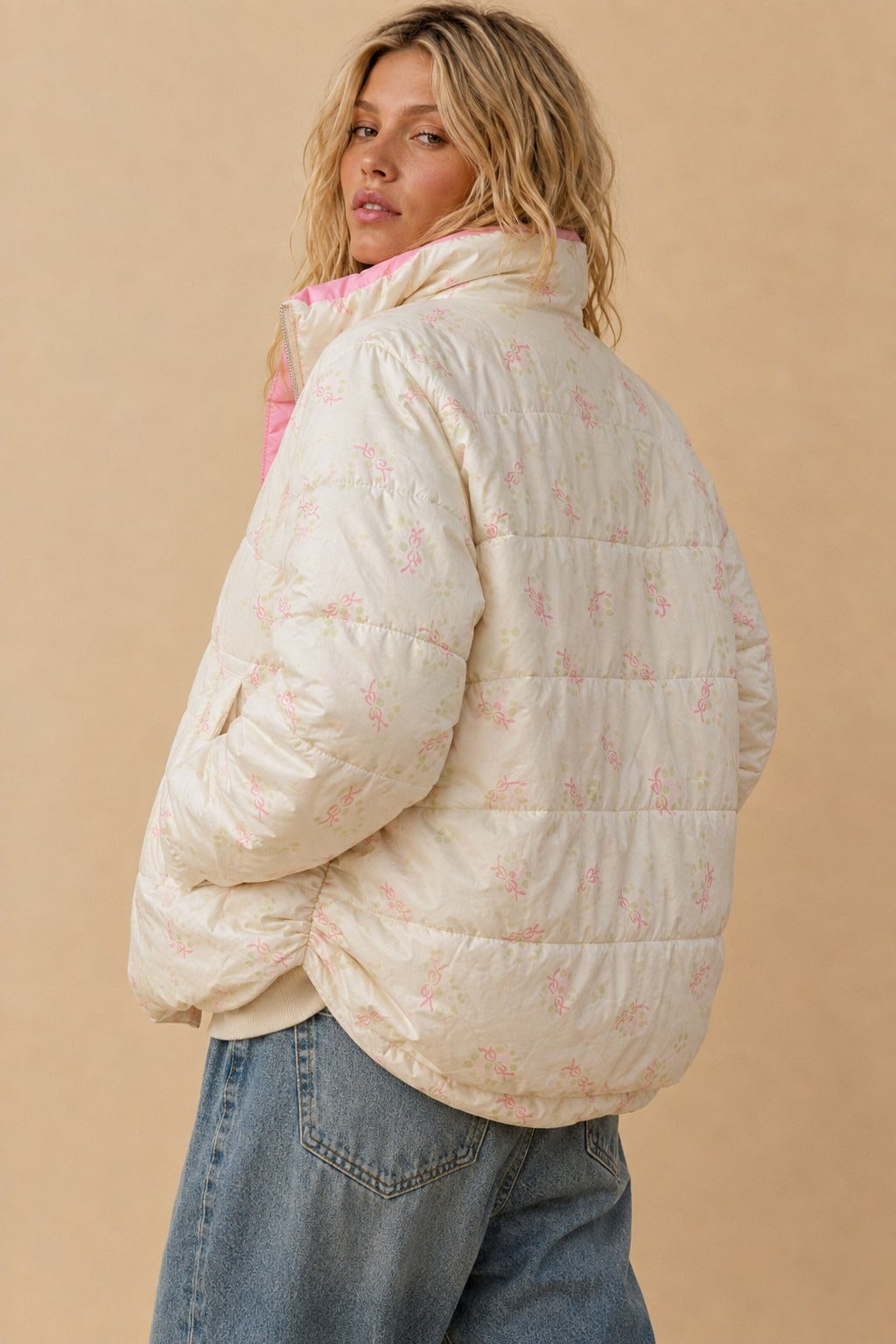 Posy Bow Print Puffer Jacket