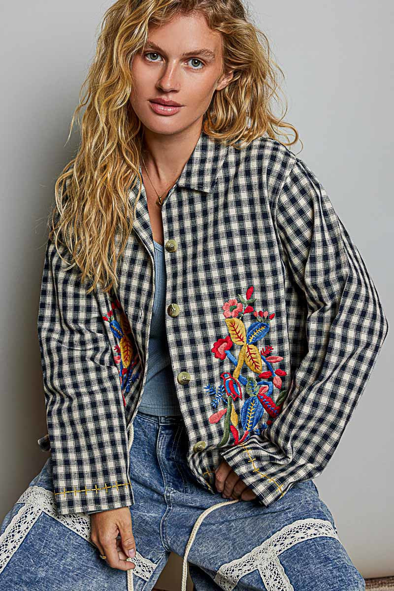 Posy Embroidered Gingham Jacket