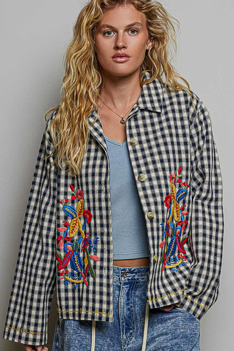 Posy Embroidered Gingham Jacket