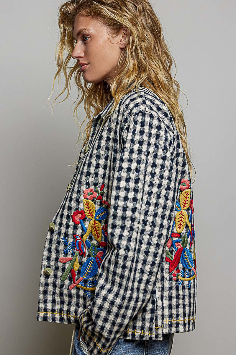 Posy Embroidered Gingham Jacket