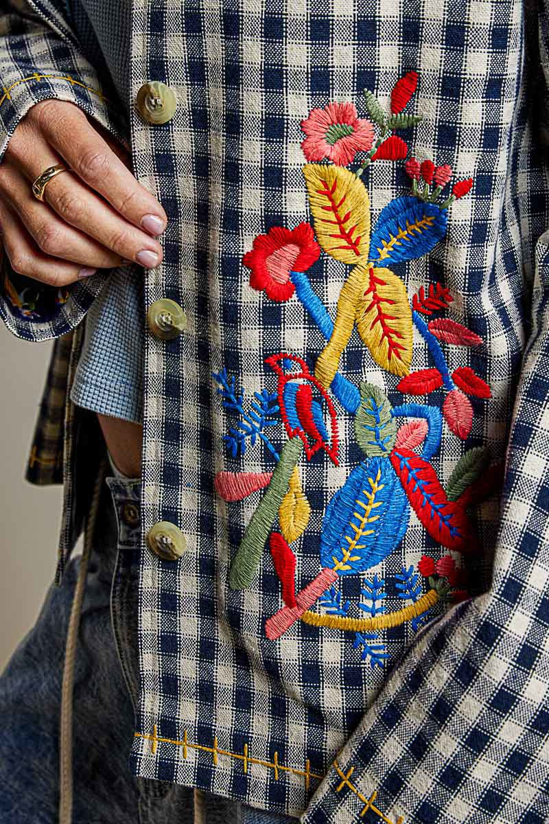 Posy Embroidered Gingham Jacket