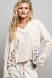 Pressed Flowers V-Neck Lace Patch Top