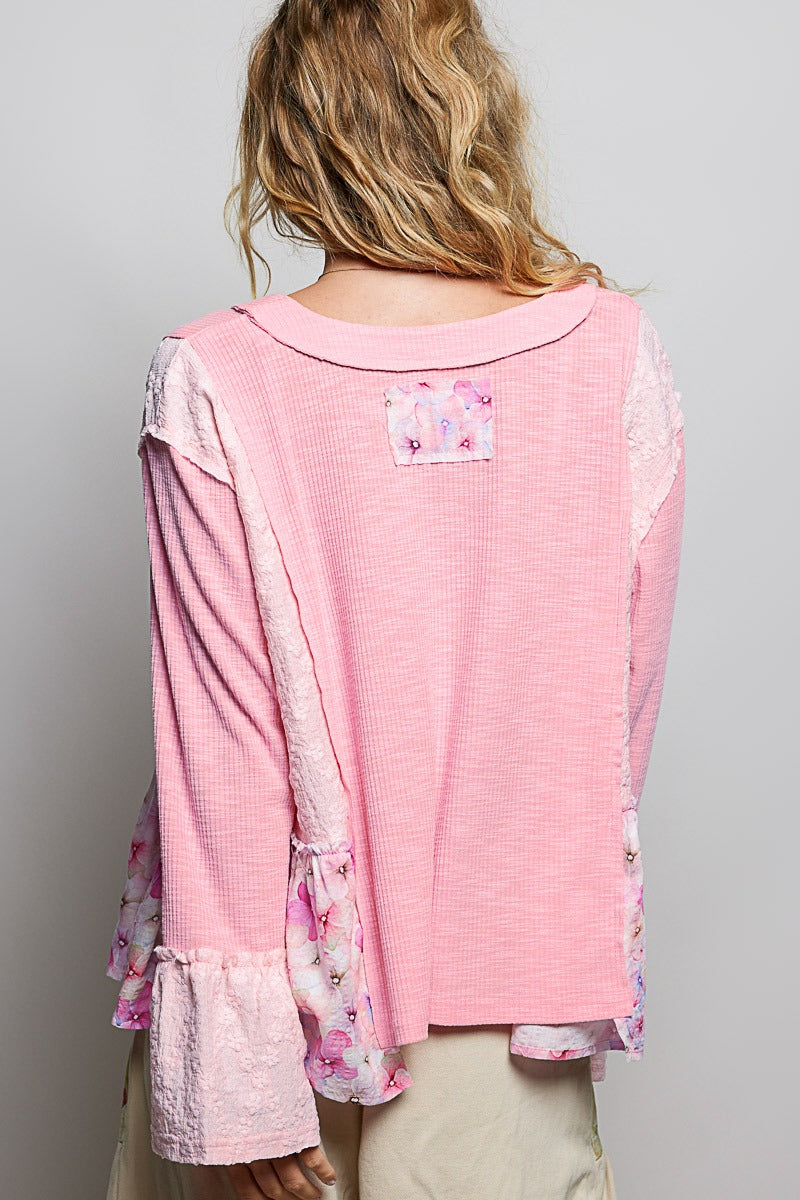 Pressed Flowers V-Neck Lace Patch Top