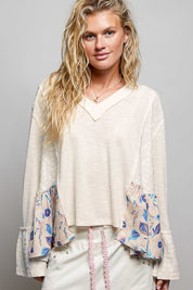 Pressed Flowers V-Neck Lace Patch Top