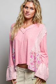 Pressed Flowers V-Neck Lace Patch Top