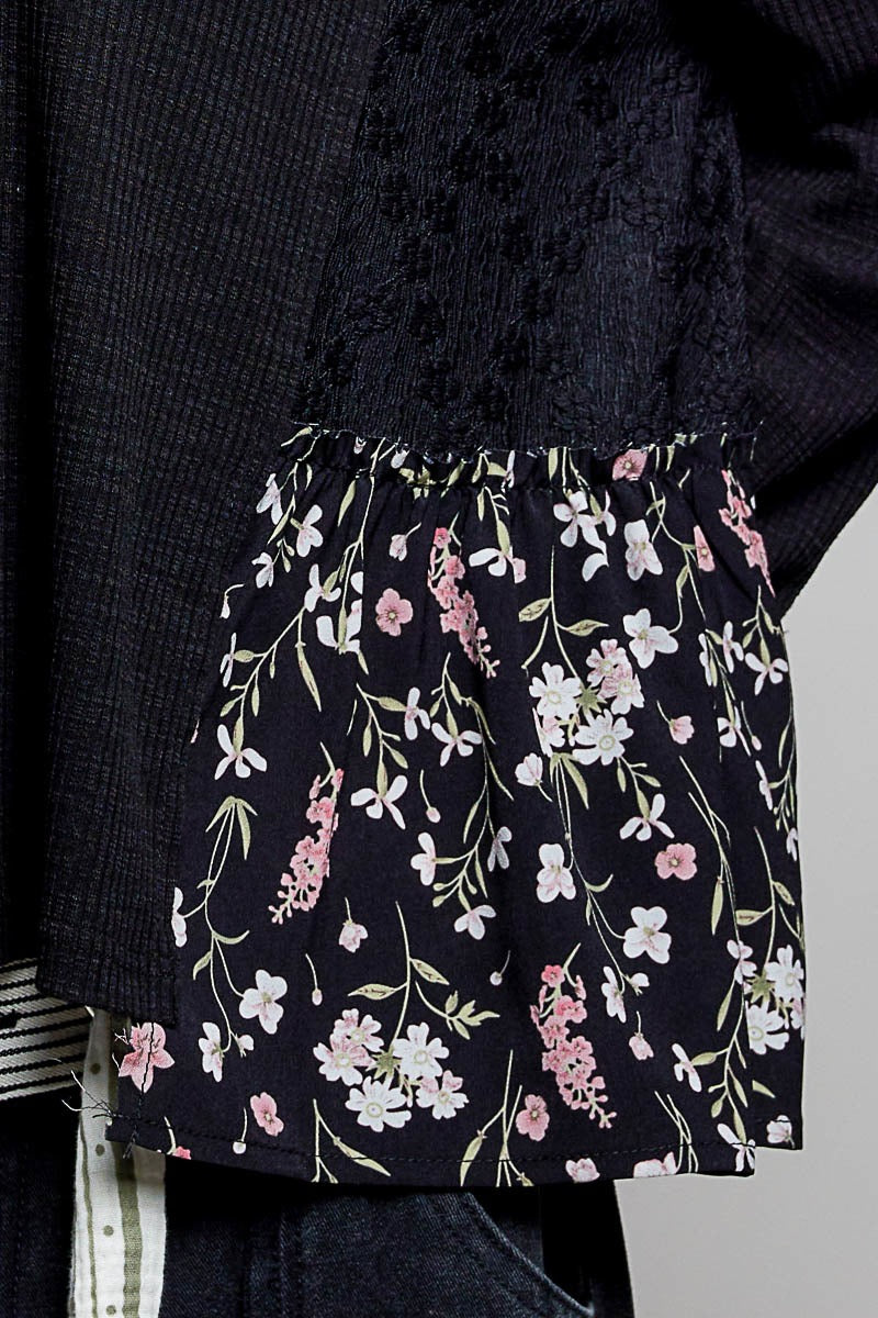 Pressed Flowers V-Neck Lace Patch Top