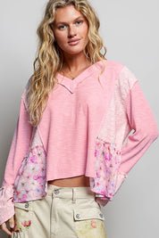 Pressed Flowers V-Neck Lace Patch Top
