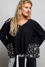 Pressed Flowers V-Neck Lace Patch Top