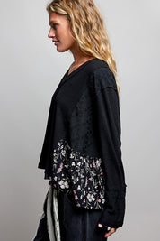 Pressed Flowers V-Neck Lace Patch Top