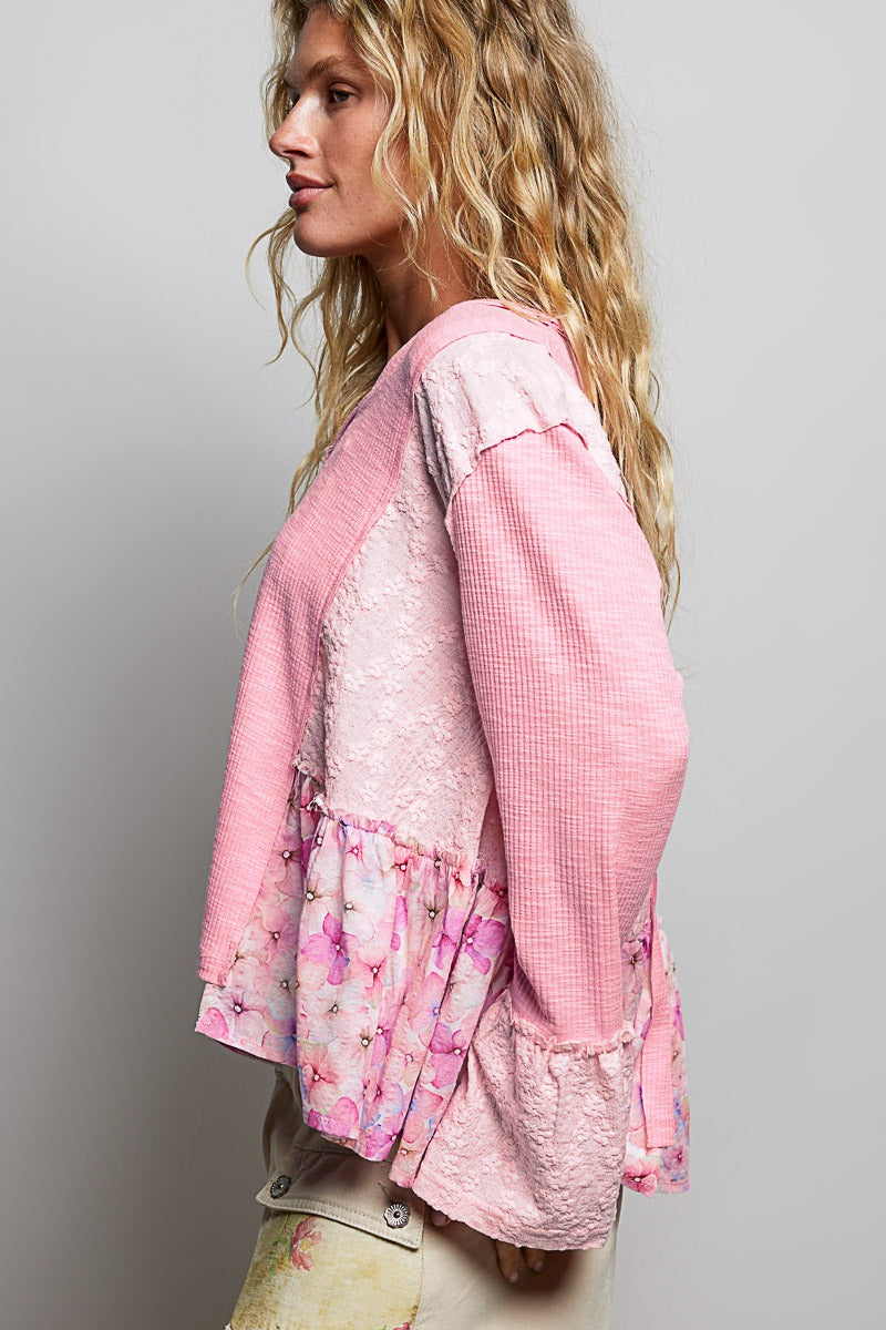 Pressed Flowers V-Neck Lace Patch Top