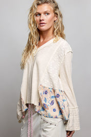 Pressed Flowers V-Neck Lace Patch Top