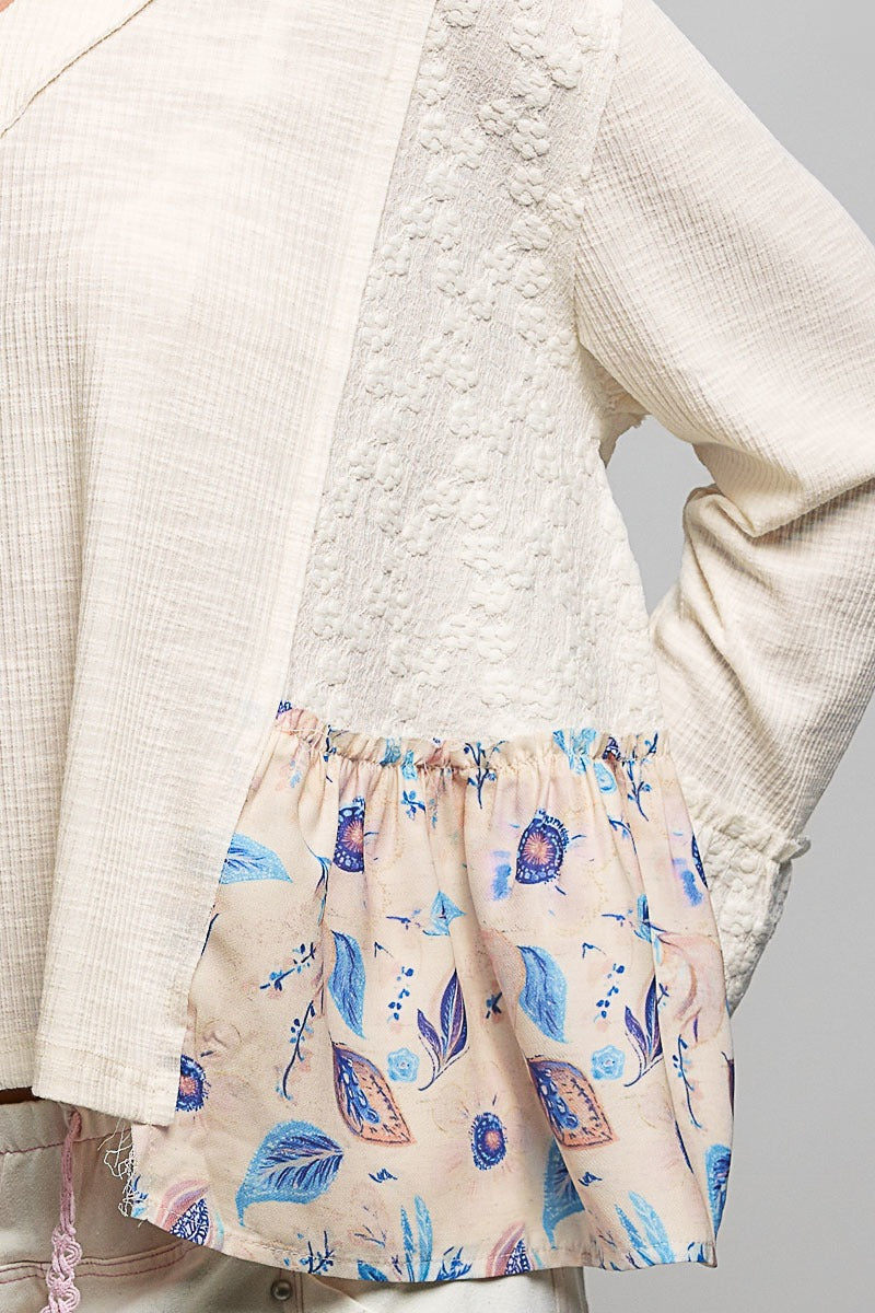 Pressed Flowers V-Neck Lace Patch Top