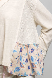 Pressed Flowers V-Neck Lace Patch Top