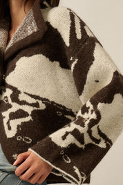 Rainier Abstract Jacquard-Knit High-Collar Offset Sweater