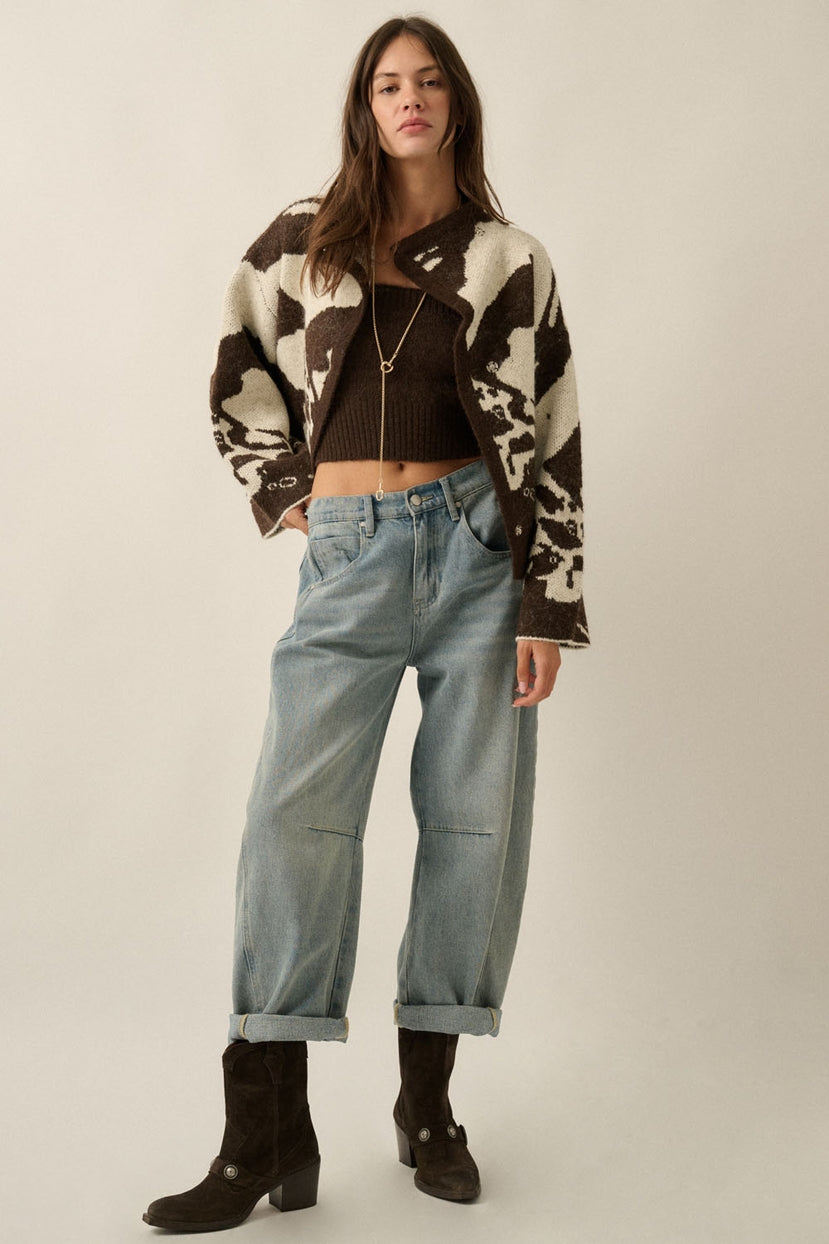Rainier Abstract Jacquard-Knit High-Collar Offset Sweater