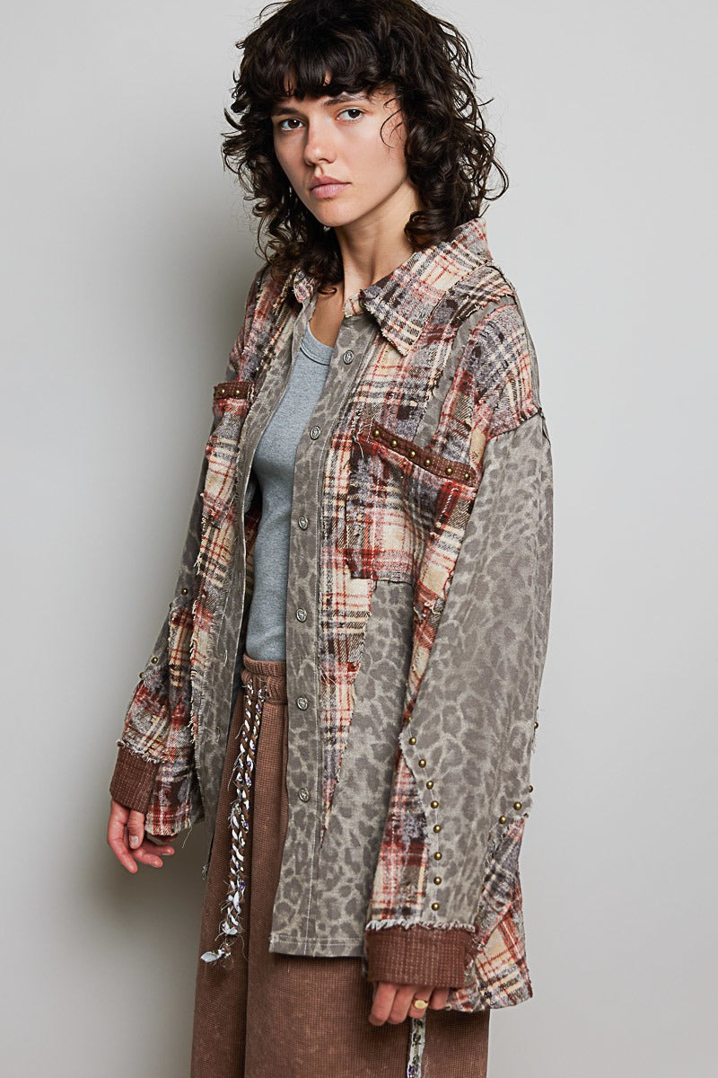 Renegade Mixed Print Studded Shacket