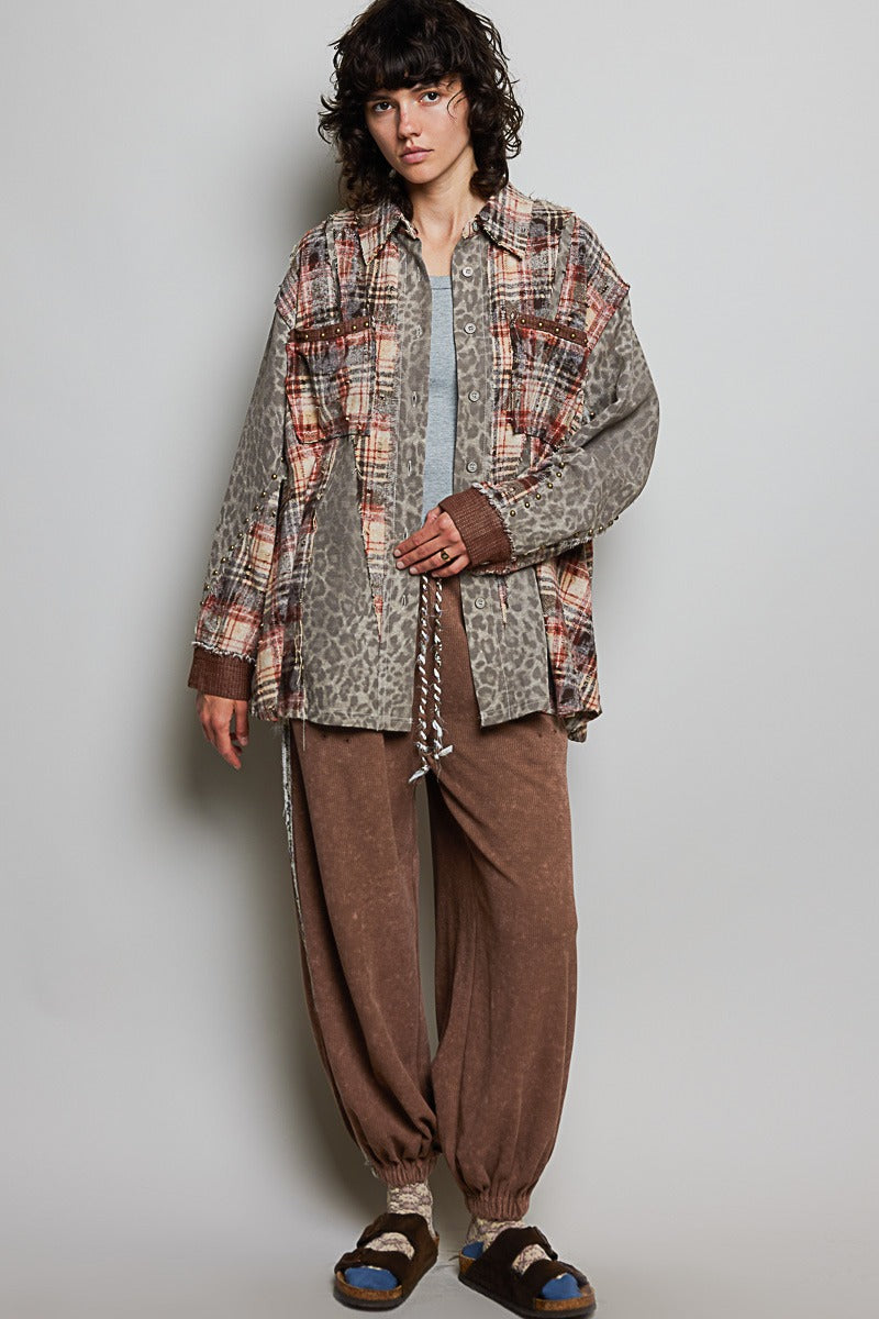 Renegade Mixed Print Studded Shacket