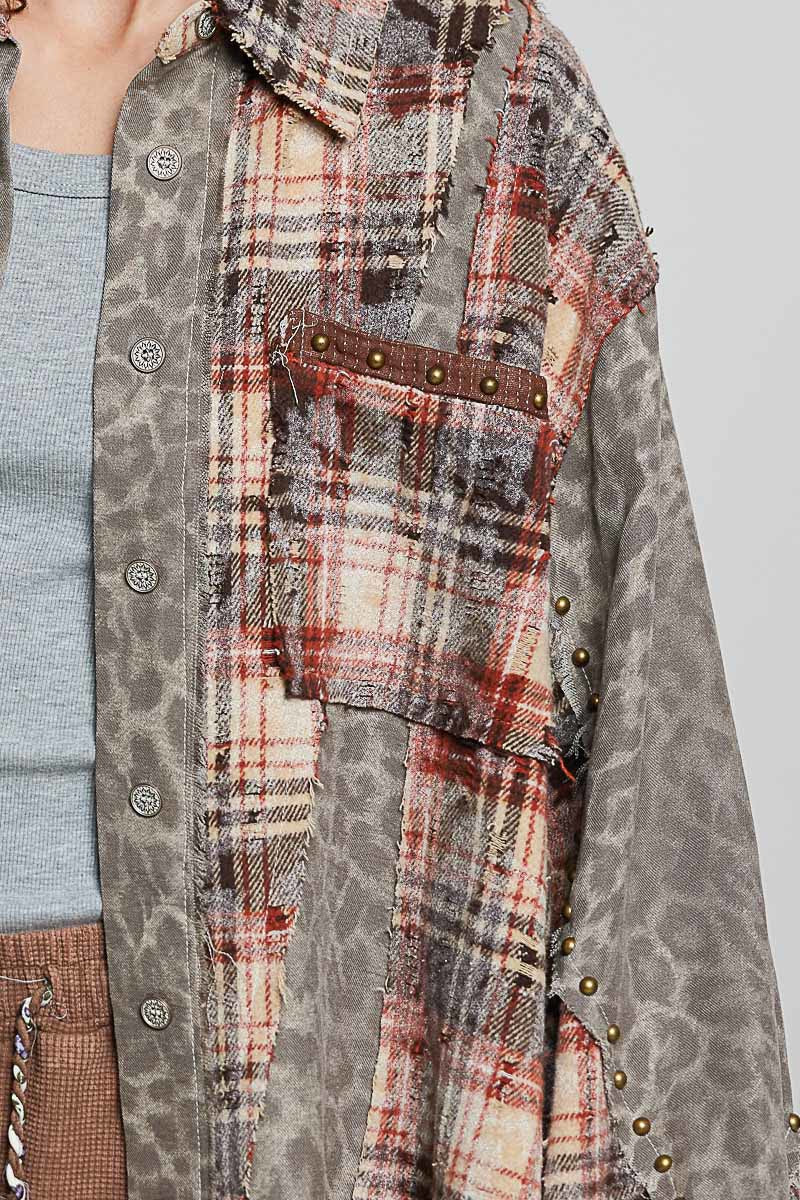 Renegade Mixed Print Studded Shacket