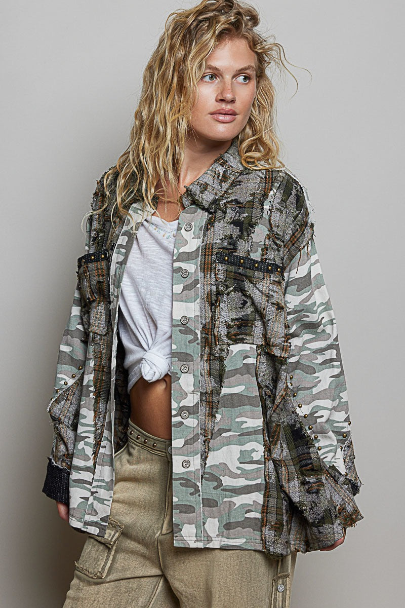 Renegade Mixed Print Studded Shacket