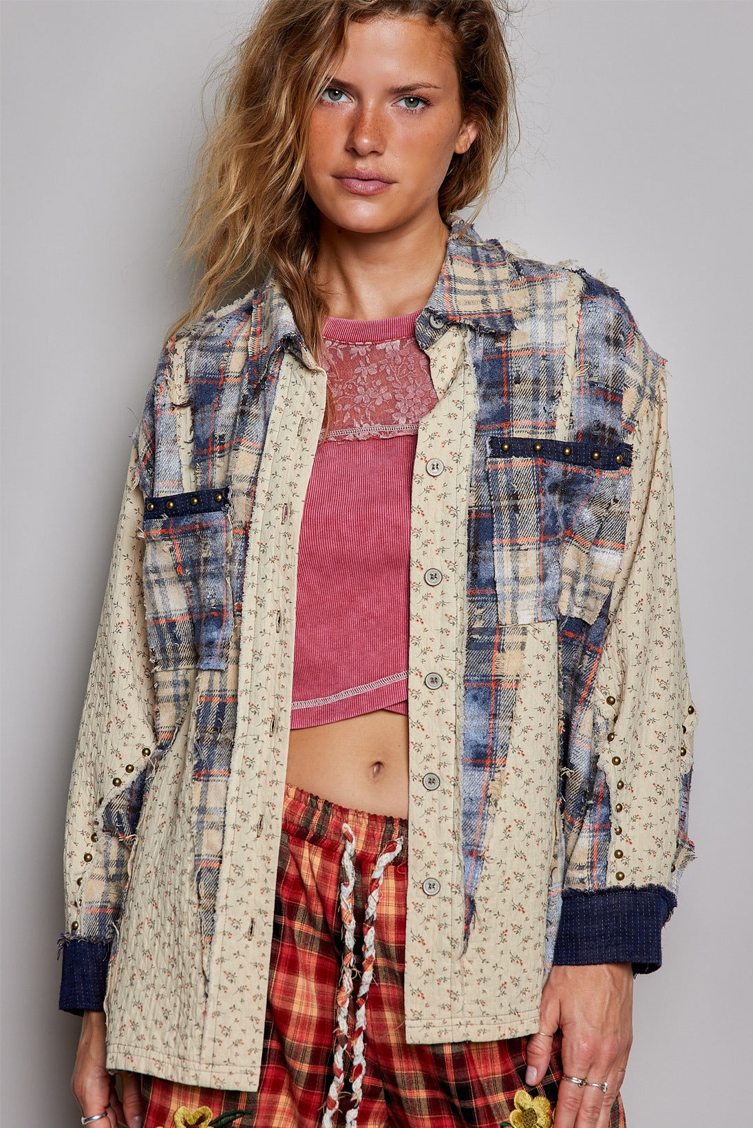 Renegade Mixed Print Studded Shacket