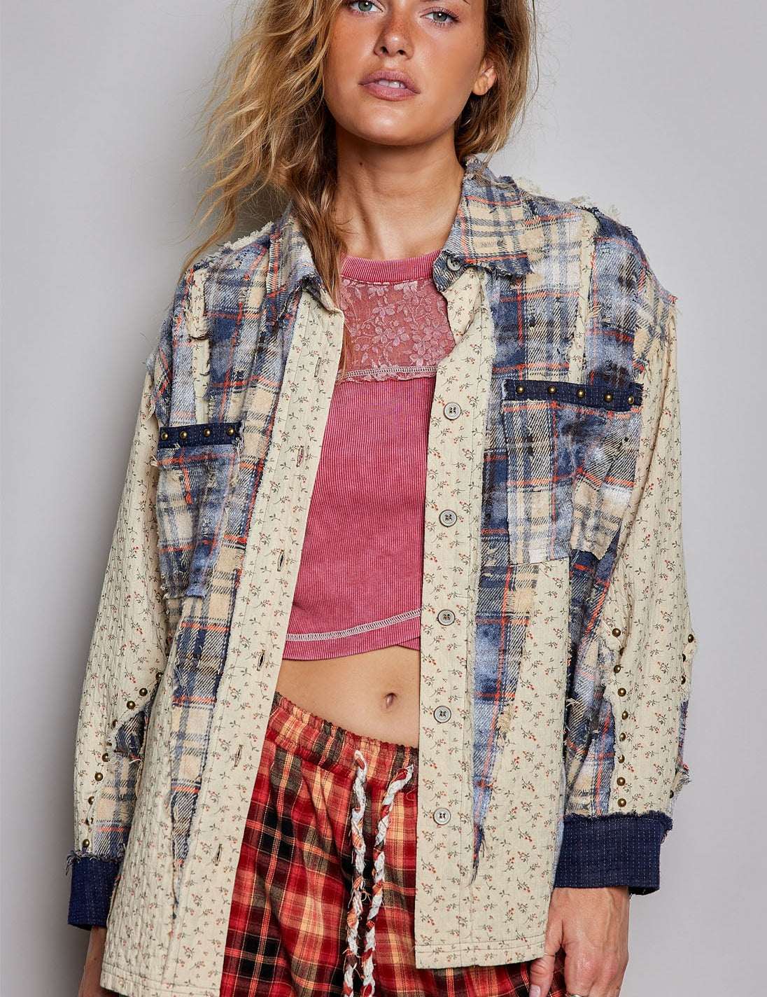 Renegade Mixed Print Studded Shacket