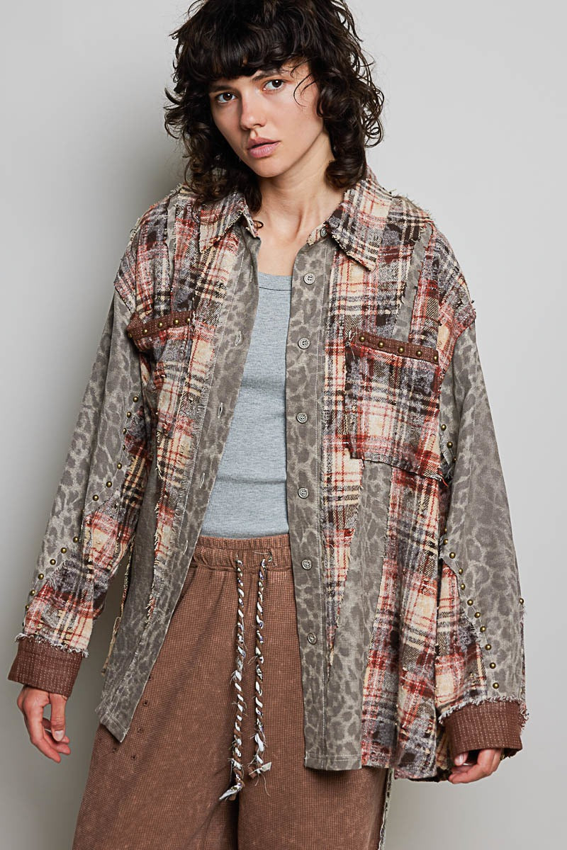 Renegade Mixed Print Studded Shacket
