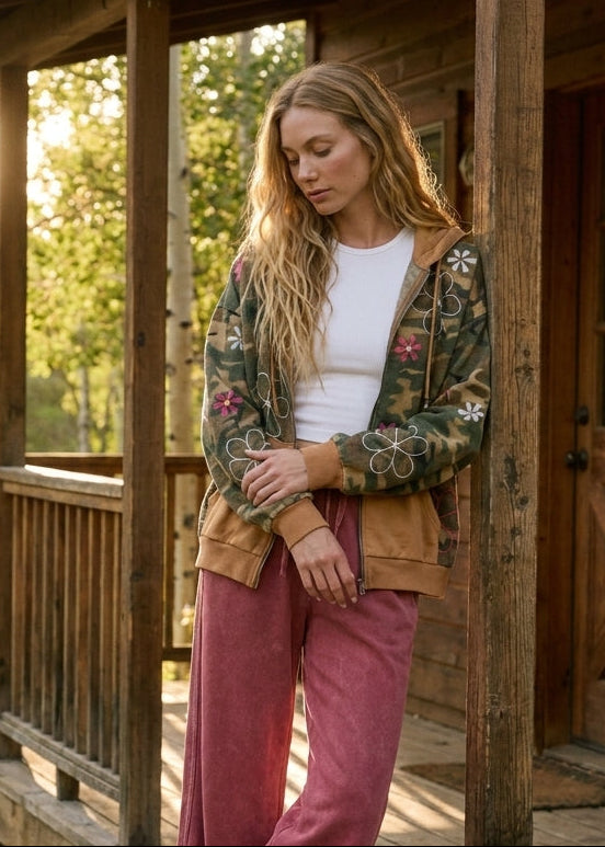 Roaming Daisy Camo Zip-Up Hoodie