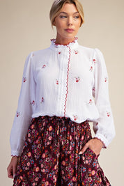 Roslyn Embroidered Cotton Gauze Blouse