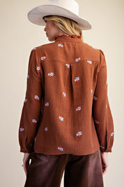 Roslyn Embroidered Cotton Gauze Blouse